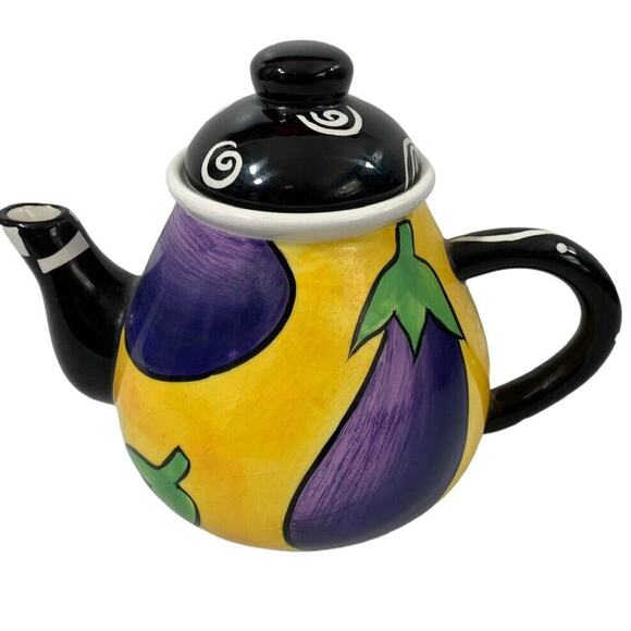 Milson & Louis Eggplant Teapot Hand Painted‎ Whimsical Home Decor Artsy - Picture 2 of 9